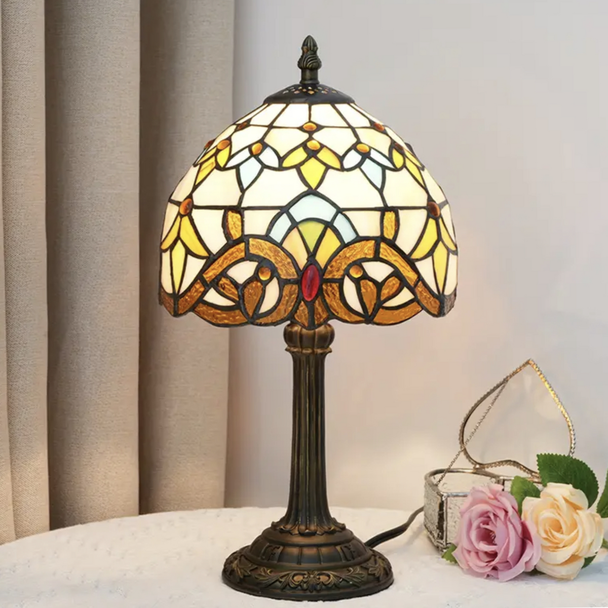 Stained Glass Tiffany Style Table Lamp for Warm Ambient Home Lighting