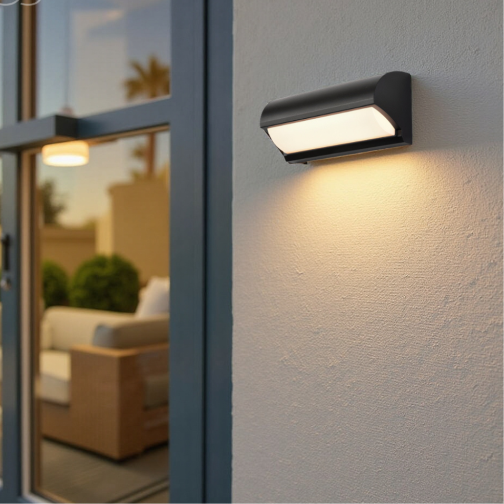 Modern Black Outdoor LED Wall Light Weatherproof Warm White Garden Patio Lighting