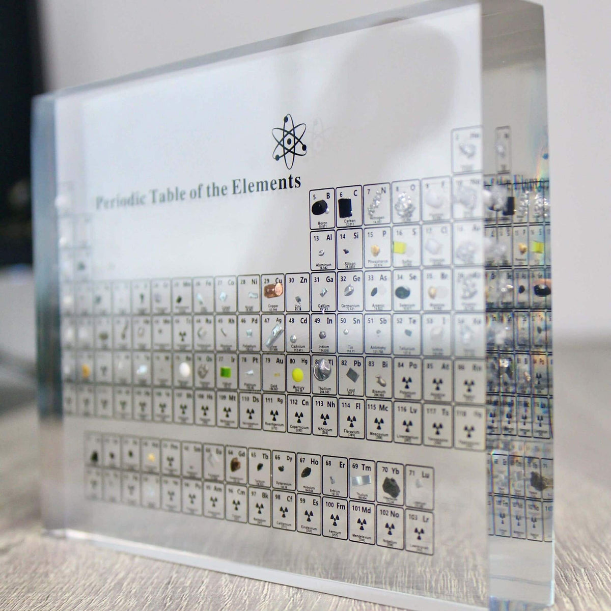 Educational Periodic Table Glass Display with Real Elements for Science Decor