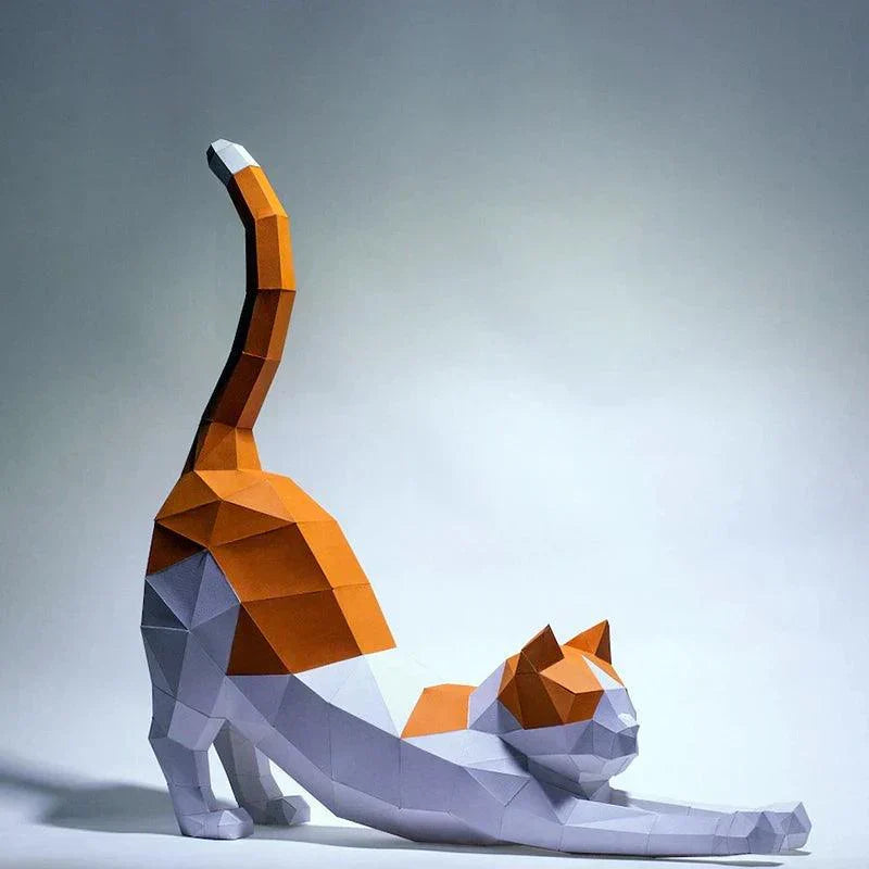 62cm Stretched Cat Papercraft DIY 3D Cardboard Sculpture Kit for Home Decor