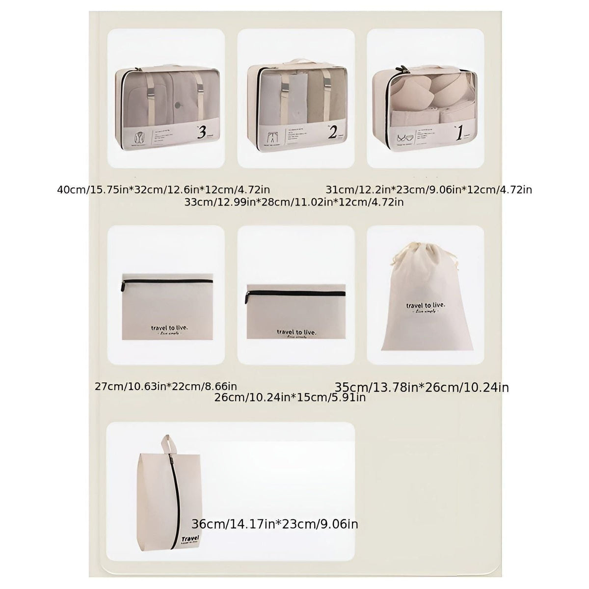 7-teiliges Reise-Packwürfel-Set mit Kompressions-Organizer-Taschen