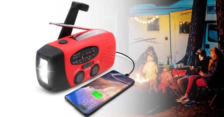 All-in-One Emergency Radio with Solar Charging and Power Bank