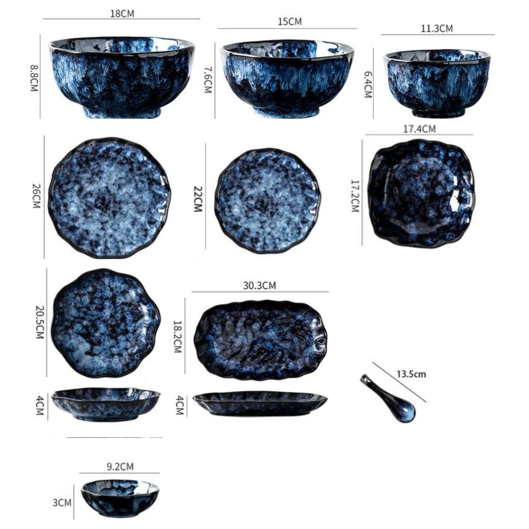 Blue Nebula Ceramic Dinnerware Set Elegant 10 Piece Tableware Collection