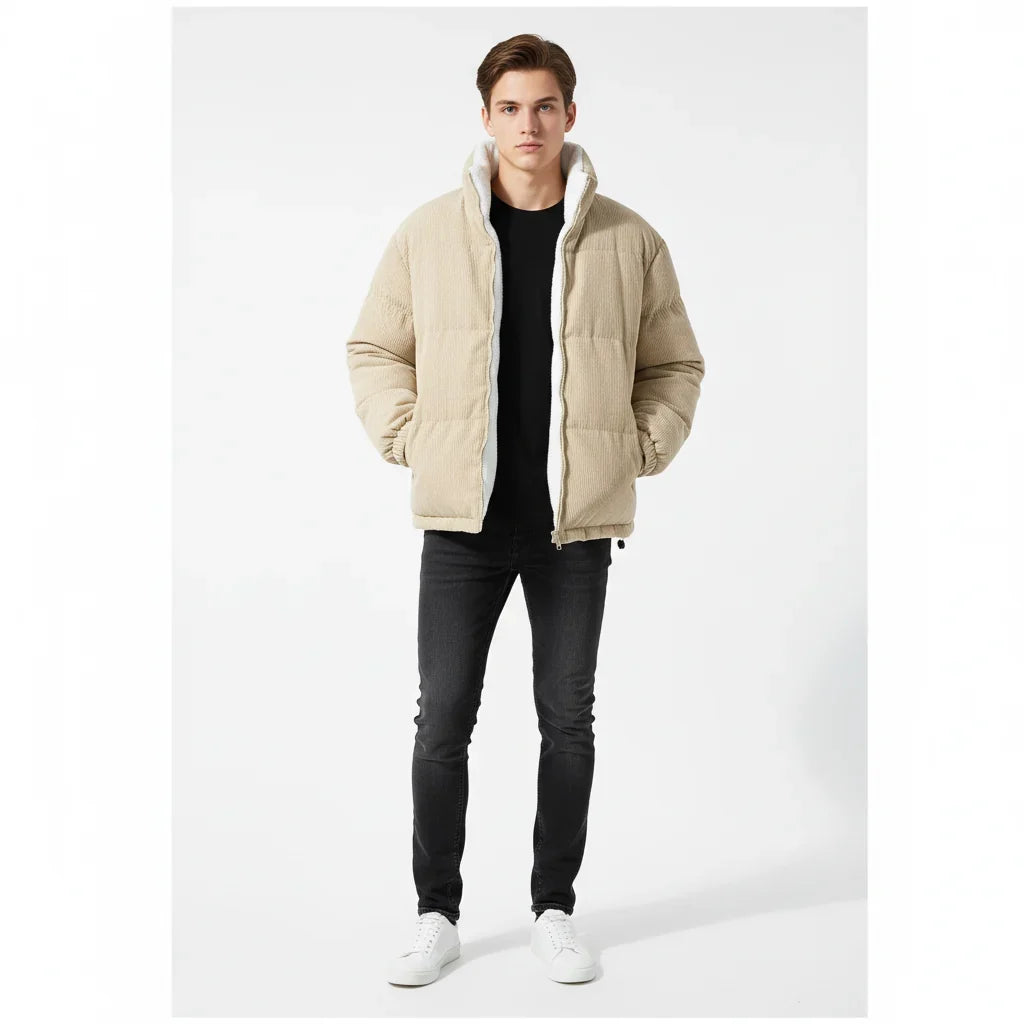 Corduroy Jacket Warm Lined Zip Up Winter Casual Outerwear