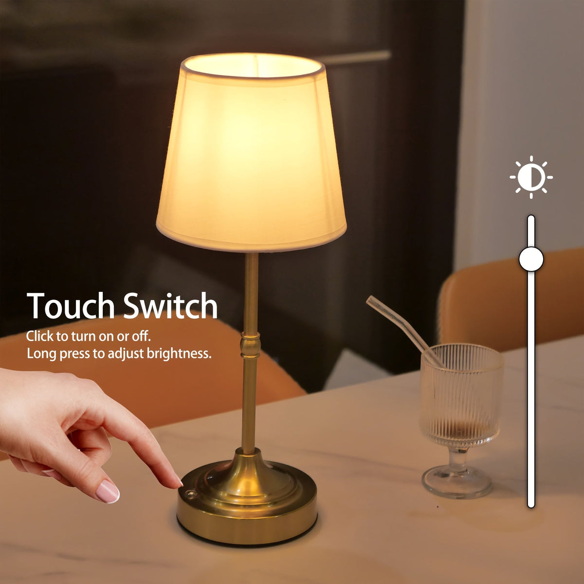 Dæmpbar ledningsfri bordlampe, USB-genopladelig, LED-berøringslampe