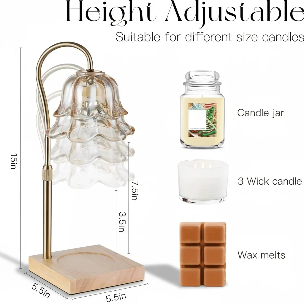 Blumenförmige Glas-Kerzenwärmerlampe in Gold, elektrischer Wachsschmelzer