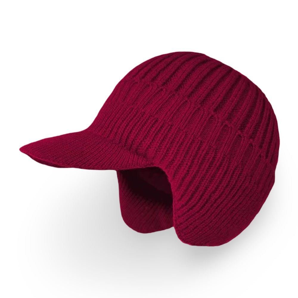 Knit Winter Beanie Hat With Visor And Ear Flap Coverage