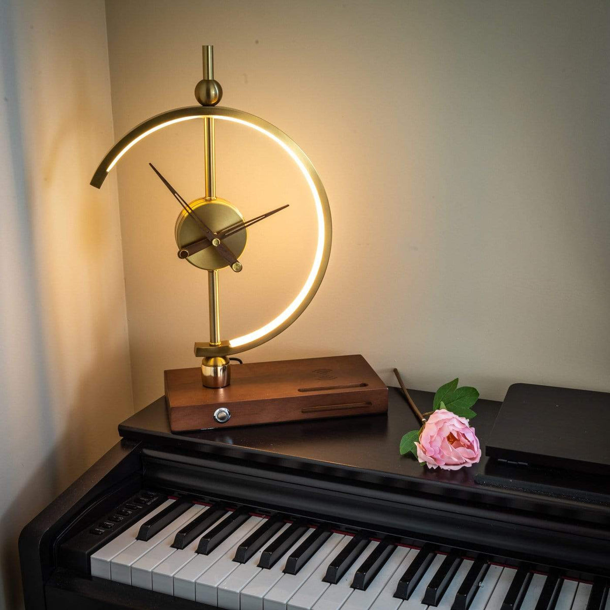 LED Table Lamp with Wireless Qi Charger, Built-In Clock and Adjustable Brightness