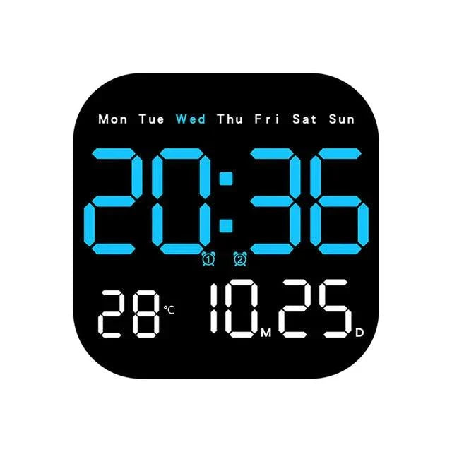Modern LED Digital Wall Clock with Remote Control Temperature Display