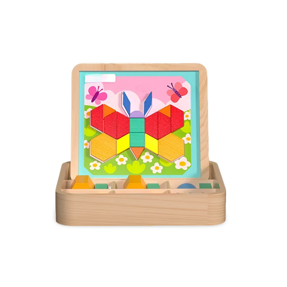 Magnetic Wooden Pattern Blocks STEM Puzzle Educational Learning Toy Set 248 Pieces