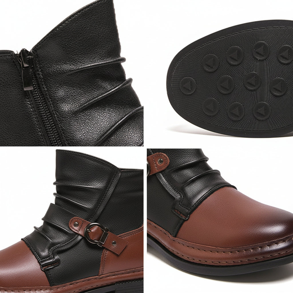 Herren-Lederstiefeletten mit seitlichem Reißverschluss und Schnalle, legere Businessschuhe