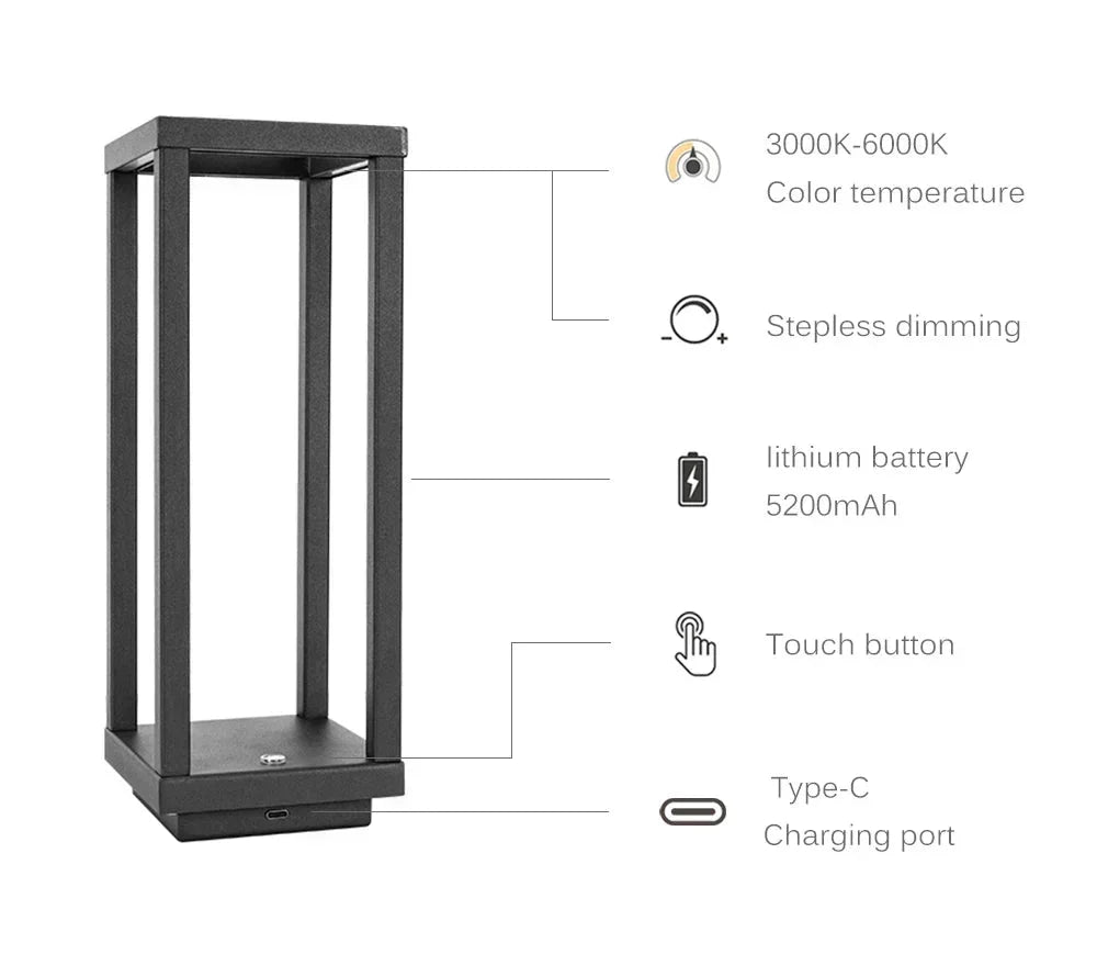 Modern Aluminium LED Table Lamp – Rechargeable Touch-Controlled Light with Three Brightness Levels