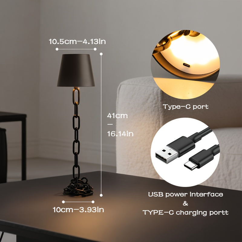 Moderne bordlampe med kædeled, genopladelig berøringsstyret LED-belysning