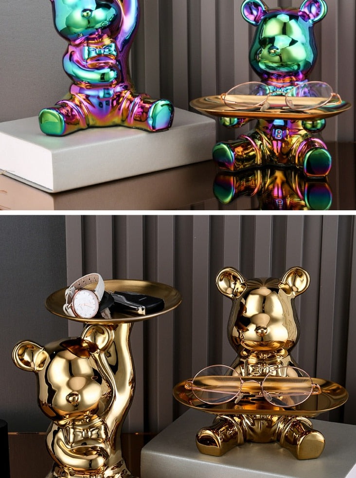 Multifunctional Metal Piggy Bank – Bear Design with Decorative Display Shelf