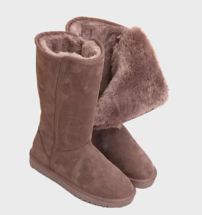 Nina Wildleder-Schaffellstiefel Warm Wasserdicht mit seitlichem Reißverschluss