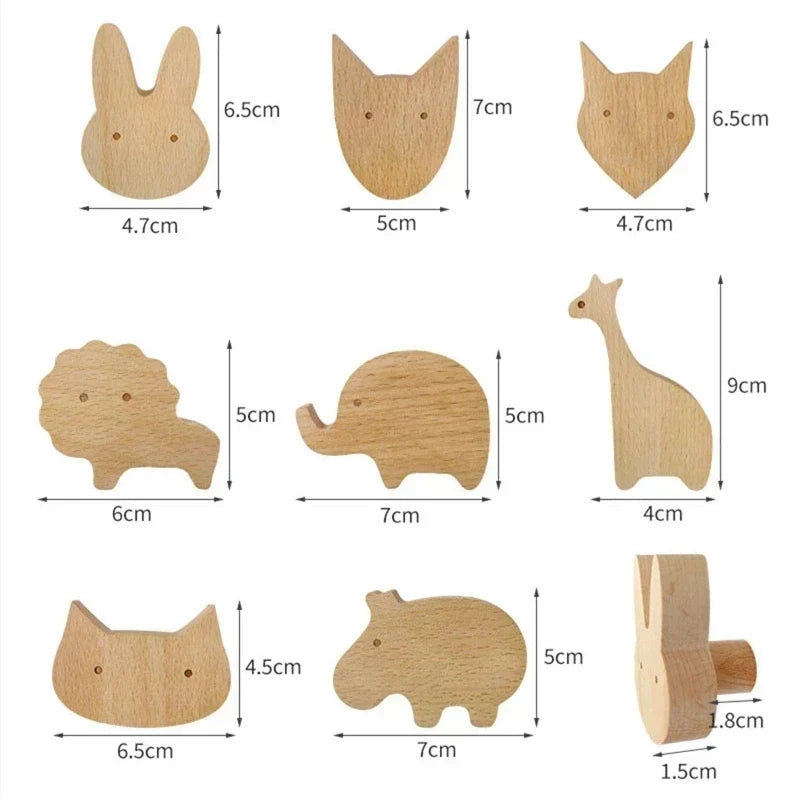 Speelse Scandinavische houten wandhaken met diermotieven