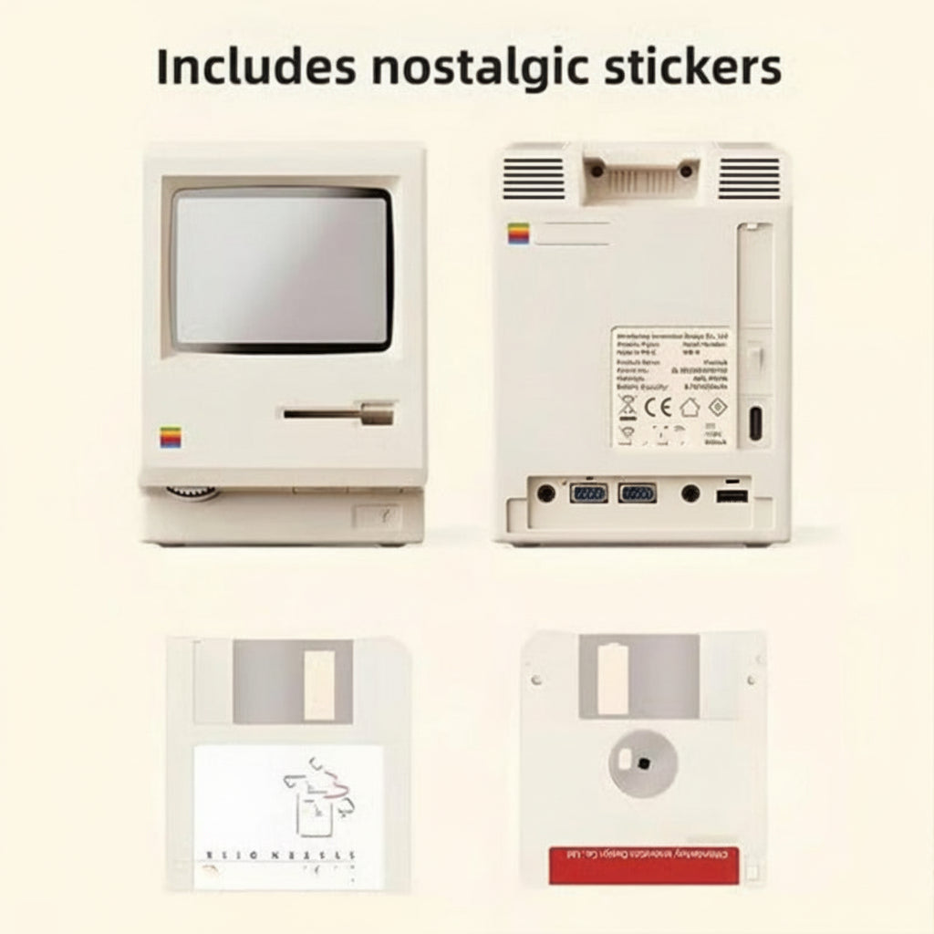 Natlampe i retro-computerstil, lysende skrivebordslampe i plast