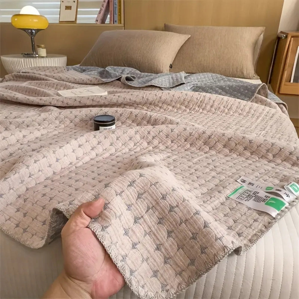 Wendbare Baumwolldecke – Jacquard-Decke aus 100 % Baumwolle mit strukturierter Seersucker-Oberfläche