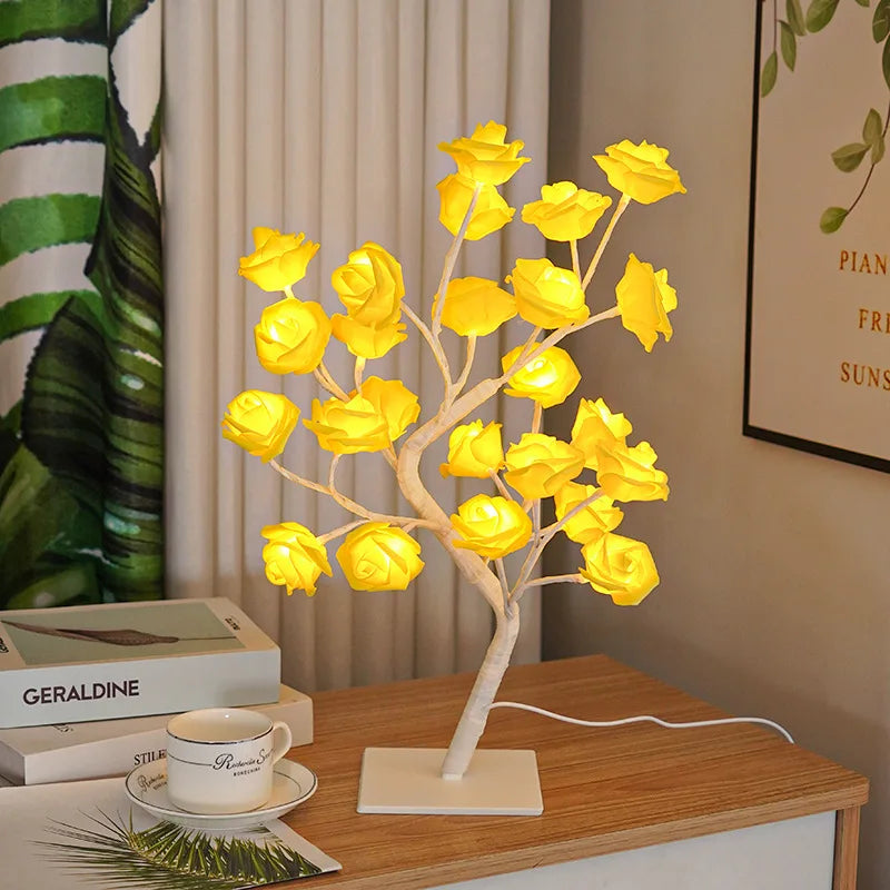 Roosvormige ledtafellamp met romantische decoratieve verlichting