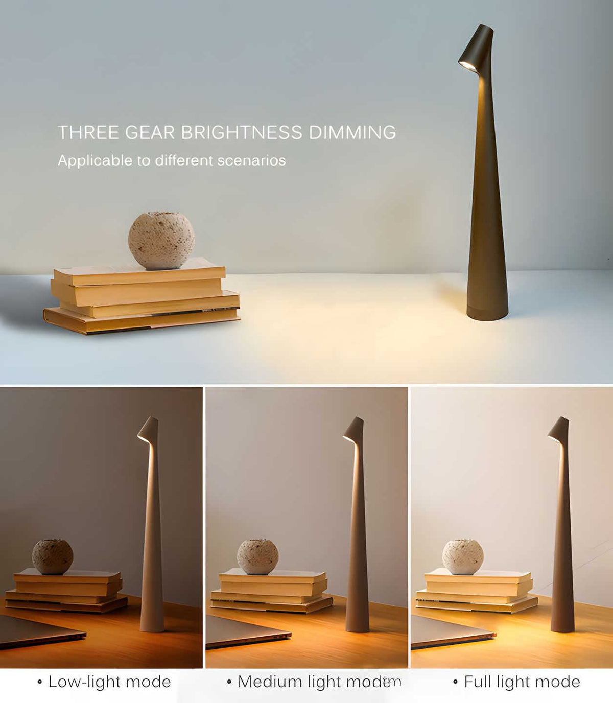 Stilfuld genopladelig, dæmpbar bordlampe med slankt aluminiumsdesign