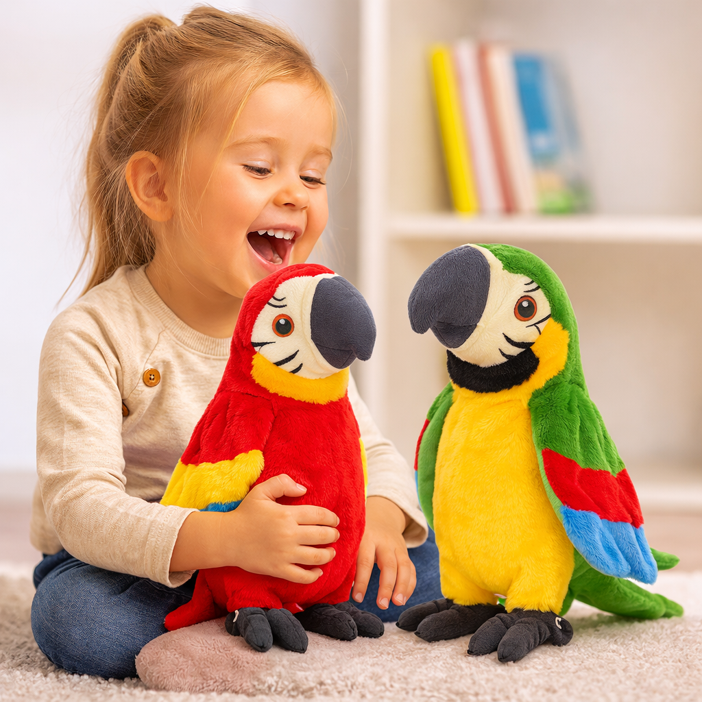 Sprechender Papageien-Plüschvogel, interaktives Spielzeug mit Sprachwiederholung und Lernfunktion