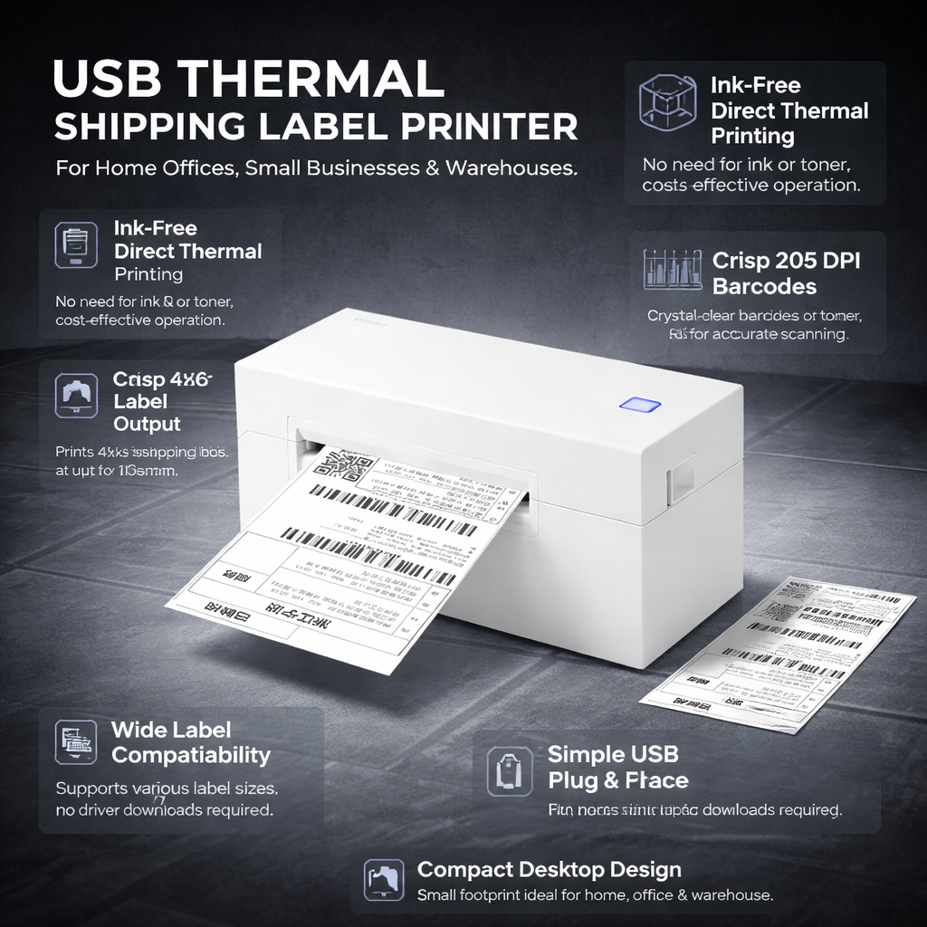 USB thermische verzendlabelprinter, 4x6-barcodeprinter voor desktop, 203 DPI