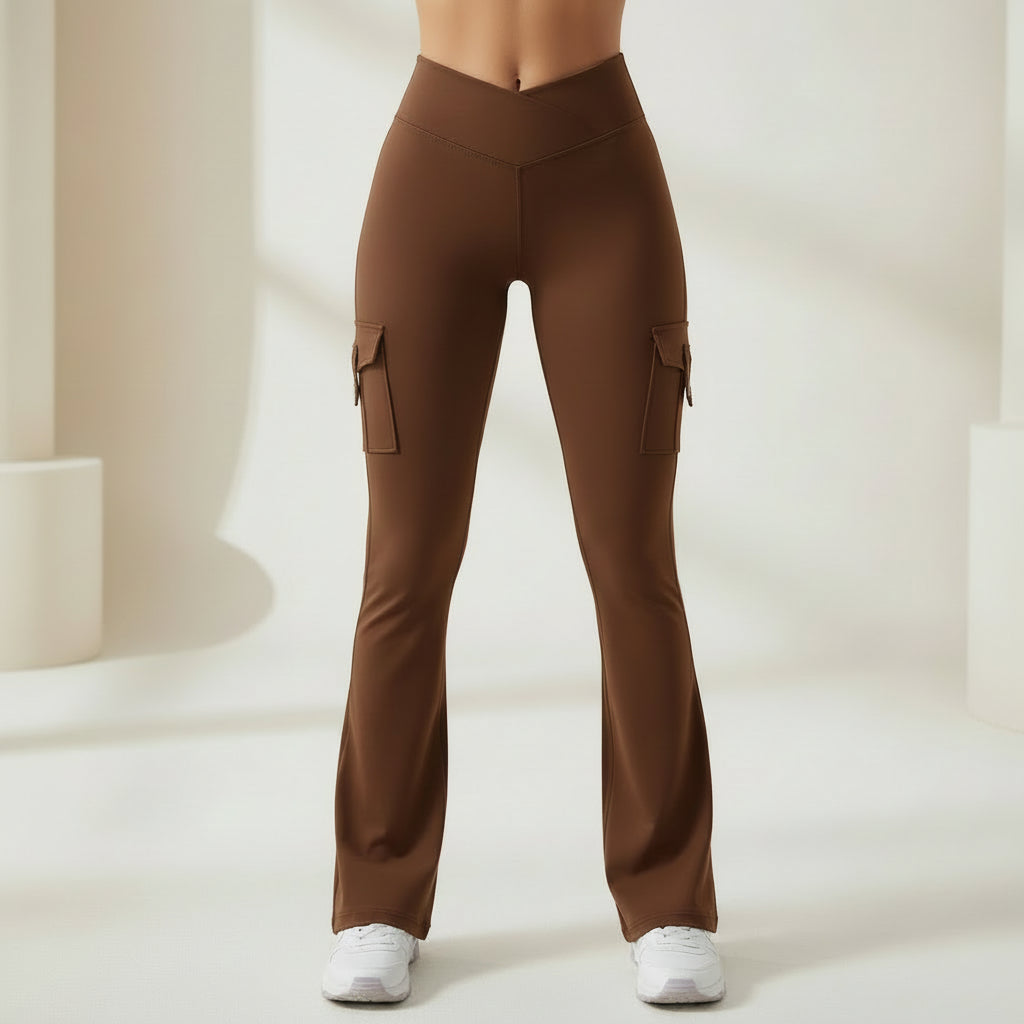 Womens High Waist Cargo Pants Wide Leg Flare Trousers with Pockets
