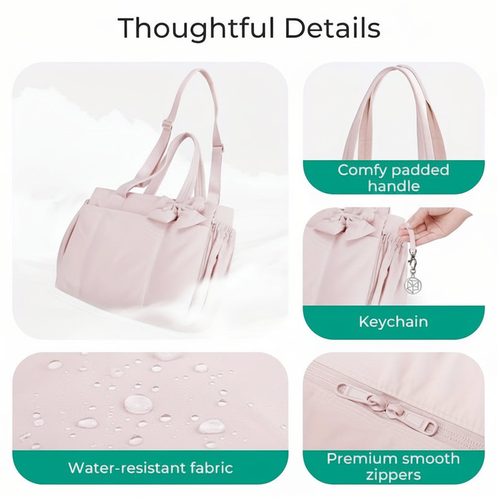 Damen-Tote-Bag aus Nylon, Schleifen-Schultertasche, große Arbeits- und Reisetasche, 15,6 Zoll
