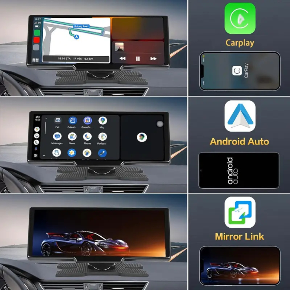 Wireless CarPlay Screen 10.26 Inch IPS Display with 4K Dashcam Android Auto Rear Camera