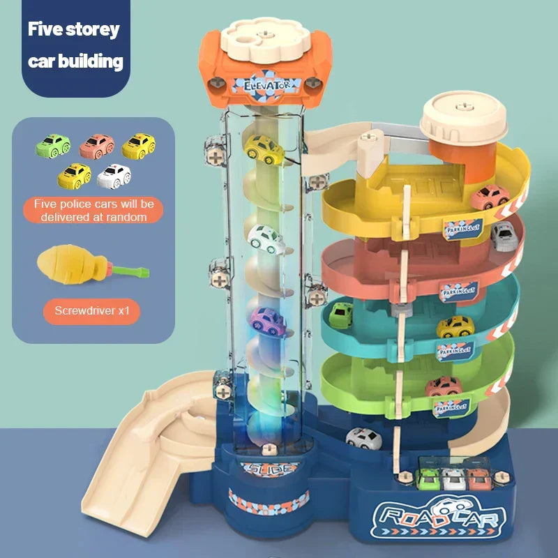 Multi Level Adventure Parking Garage Playset with Car Ramps Slide for Kids Ages 3 Plus