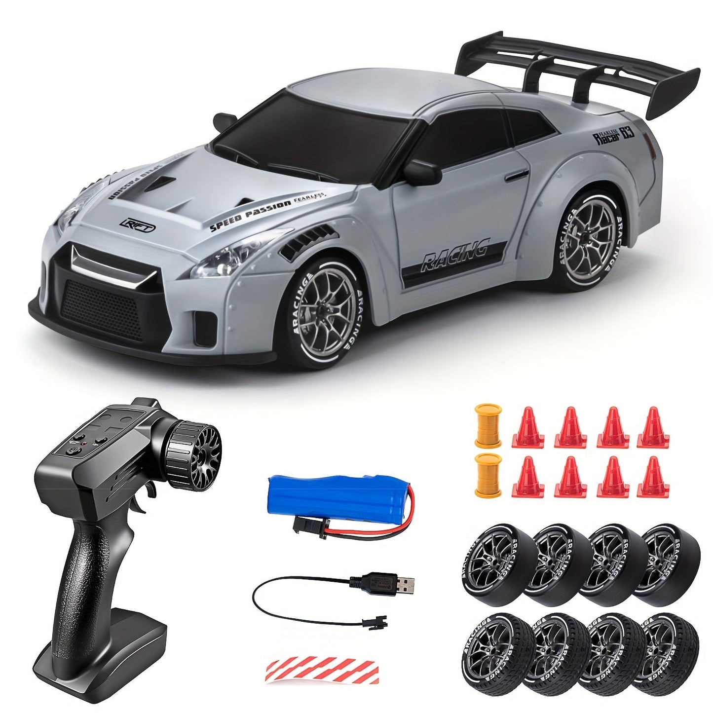 1:24 RC Drift Car with LED Wheels and Rechargeable 4WD Racing Performance