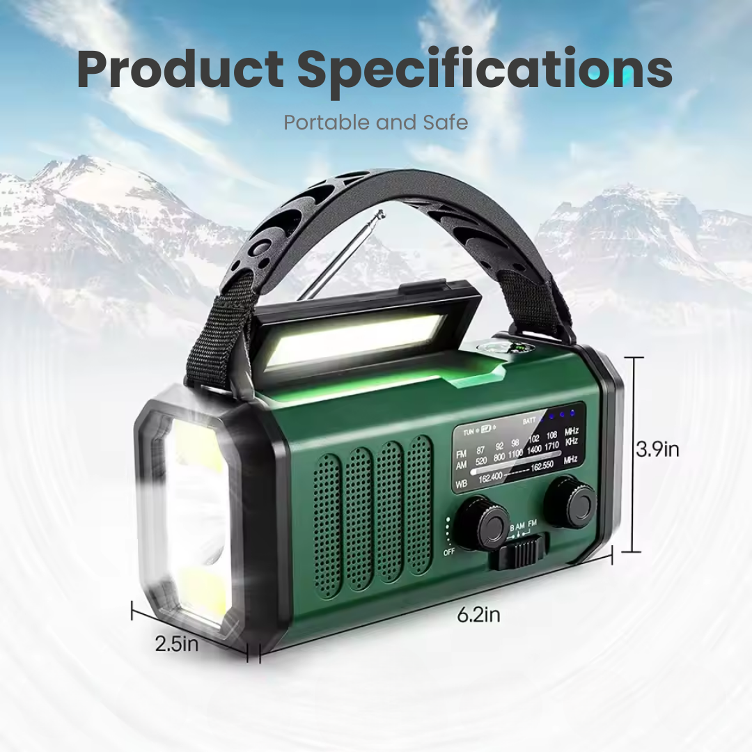 Professionele noodradio – op zonne-energie en handkurk aangedreven – essentieel voor noodgevallen
