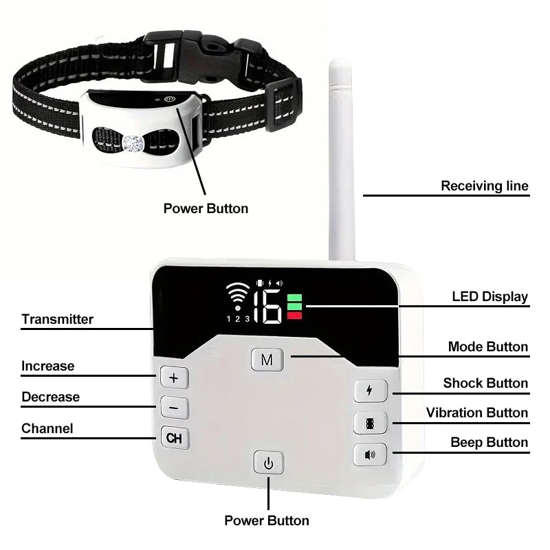 2 in 1 Wireless Dog Fence and Training Collar with Waterproof Design and Adjustable Range