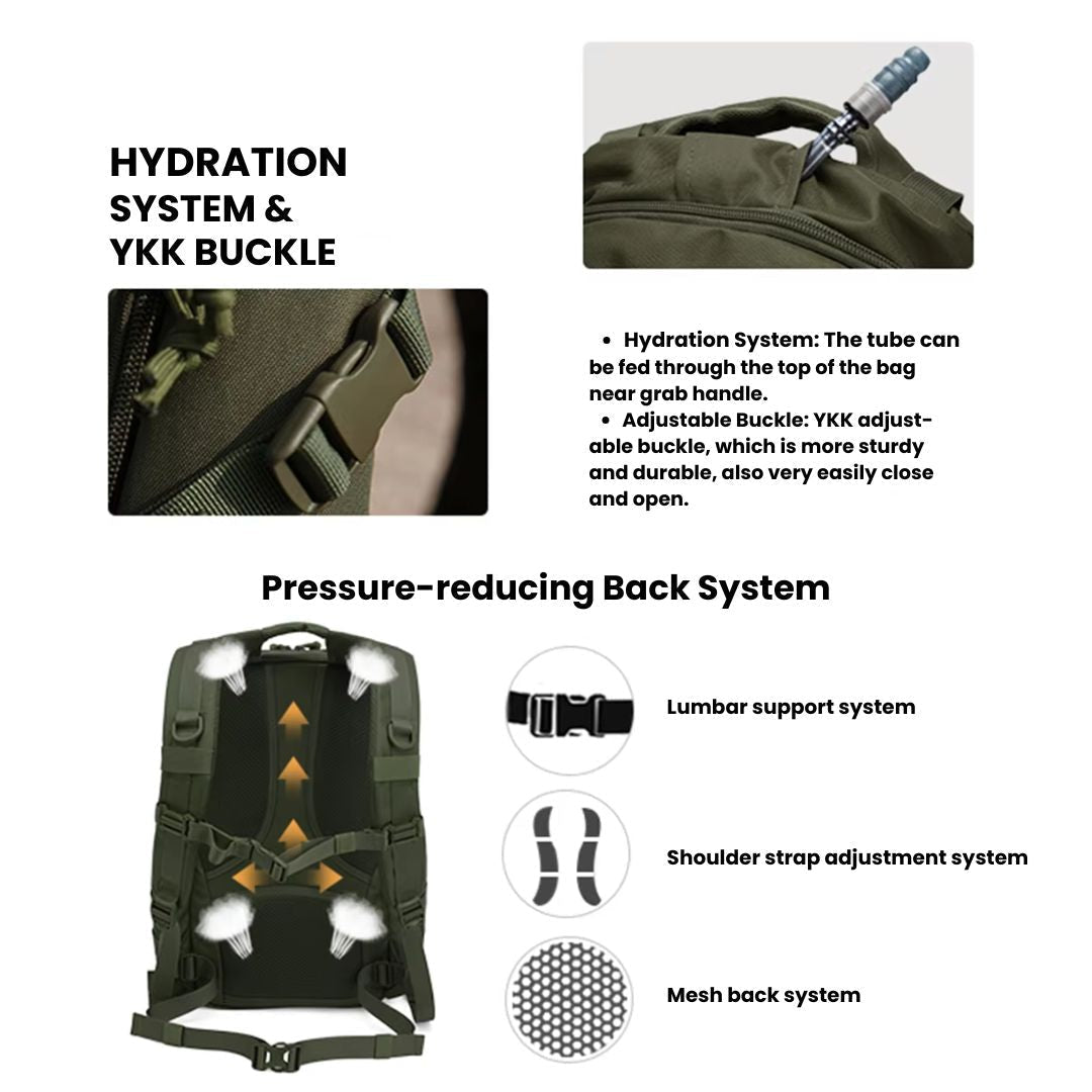 25L Taktischer Rucksack Wasserabweisend MOLLE Rucksack mit Trinksystemfach