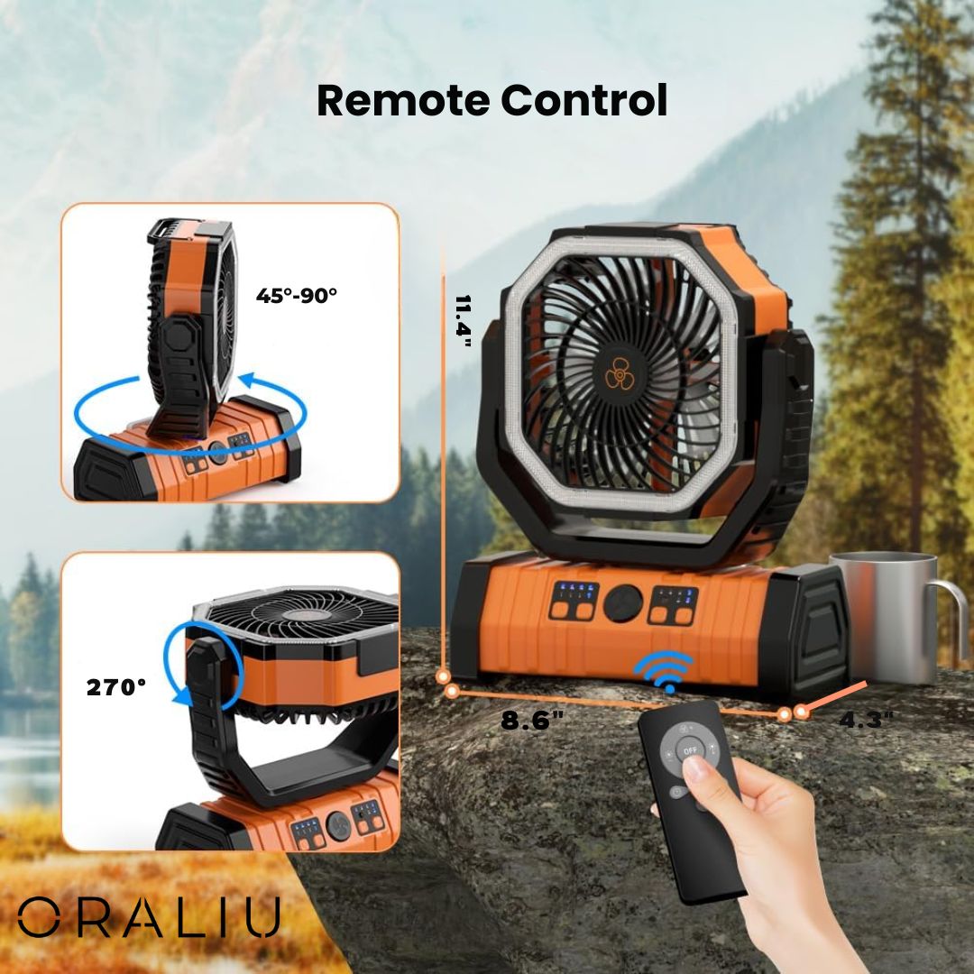 3-in-1 Camping Fan with LED Light and 20000mAh Power Bank