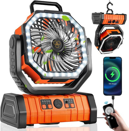 3-in-1 Camping Fan with LED Light and 20000mAh Power Bank
