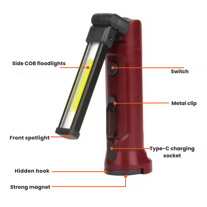 180° COB werklamp – USB oplaadbaar, compact & waterdicht