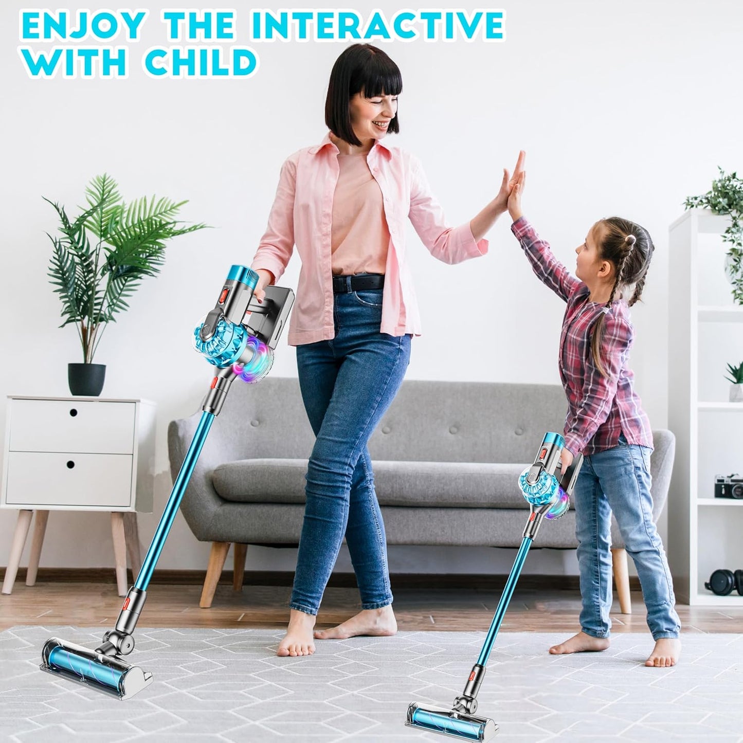 4 in 1 Kids Toy Vacuum Cleaner with Real Suction Lights and Sounds