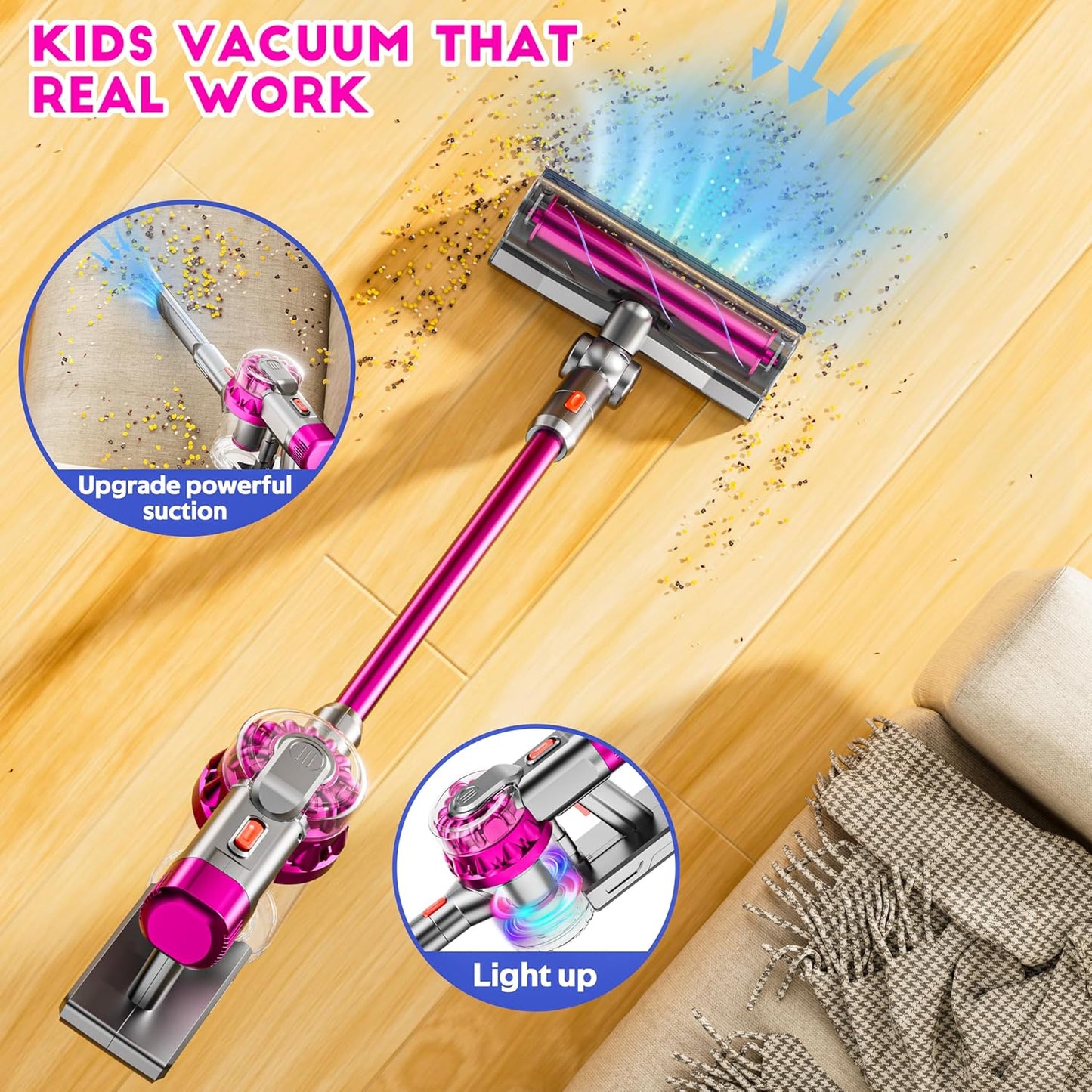 4 in 1 Kids Toy Vacuum Cleaner with Real Suction Lights and Sounds