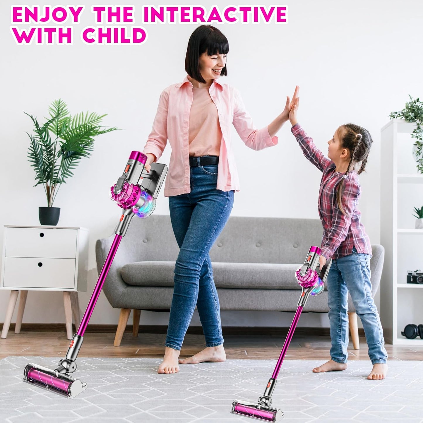 4 in 1 Kids Toy Vacuum Cleaner with Real Suction Lights and Sounds
