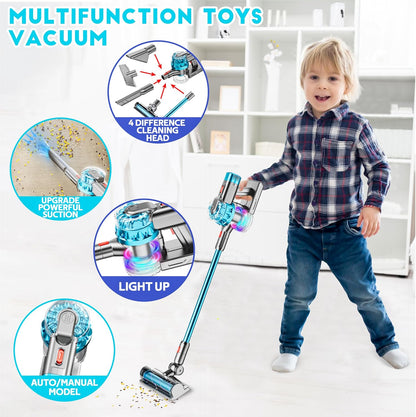 4 in 1 Kids Toy Vacuum Cleaner with Real Suction Lights and Sounds