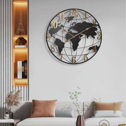 60cm World Map Wall Clock Modern Decorative Timepiece