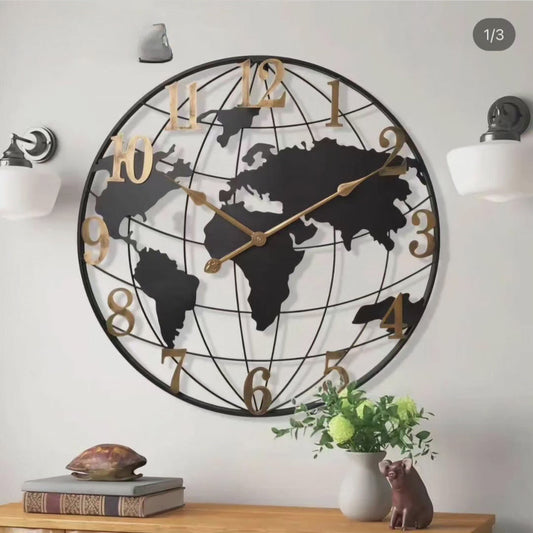 60cm World Map Wall Clock Modern Decorative Timepiece