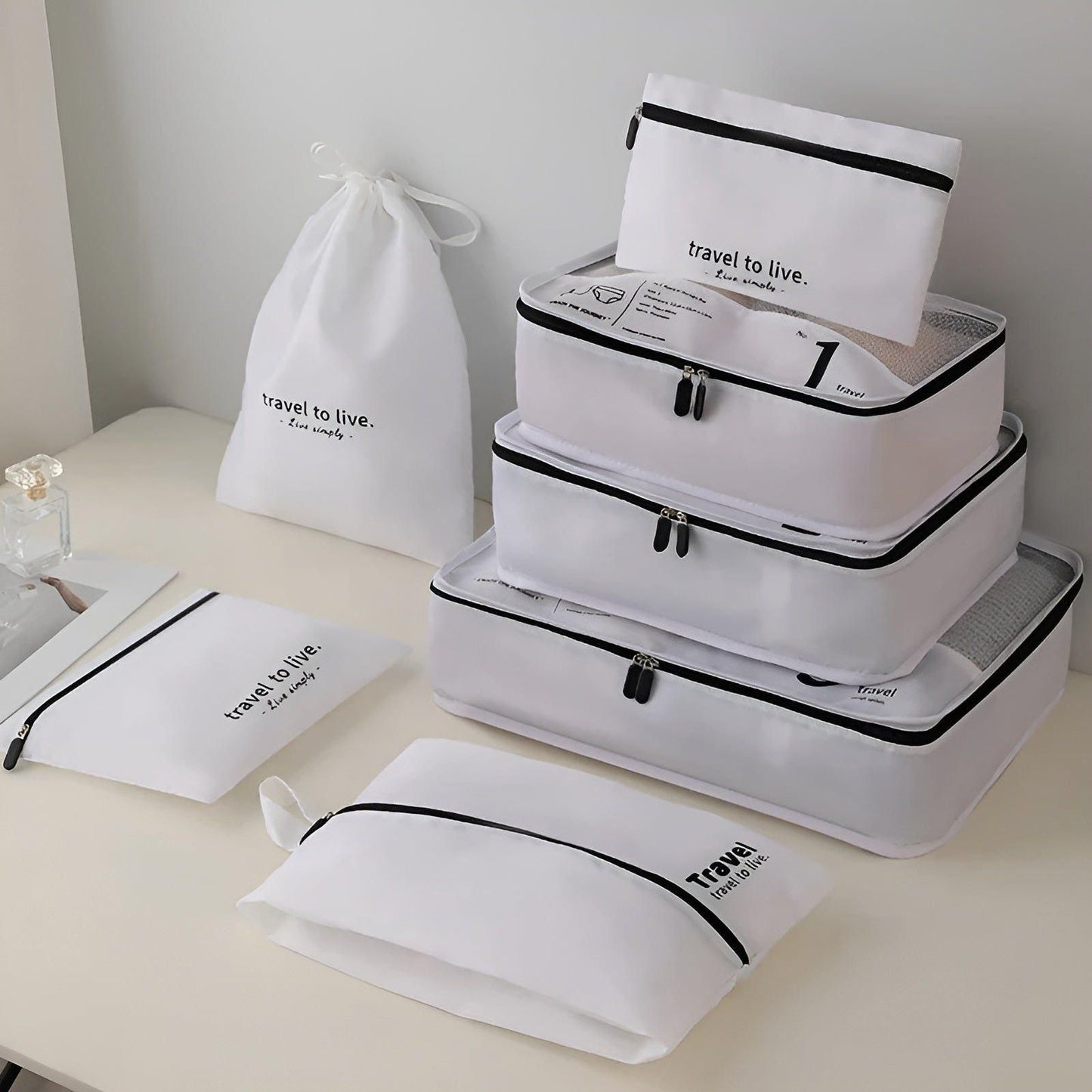 7 Piece Travel Packing Cube Set Compression Organizer Bags