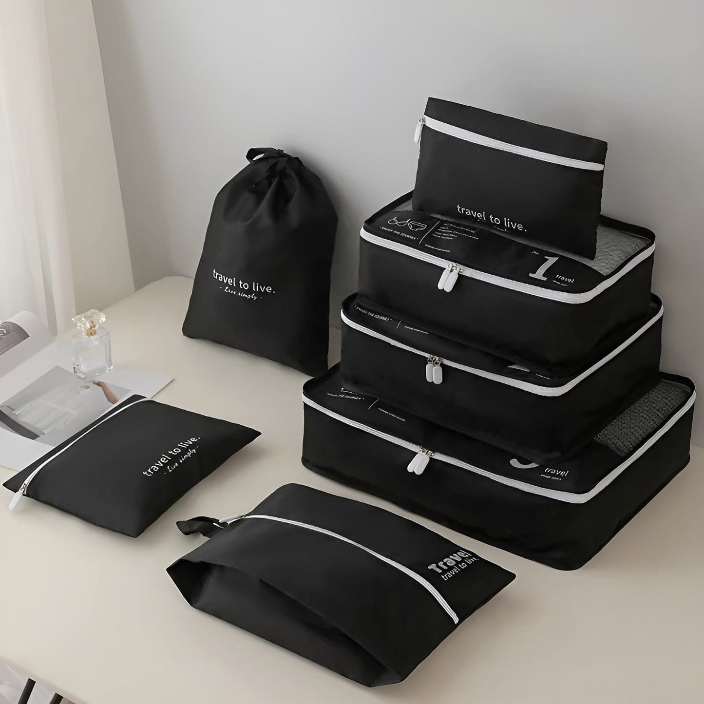 7 Piece Travel Packing Cube Set Compression Organizer Bags