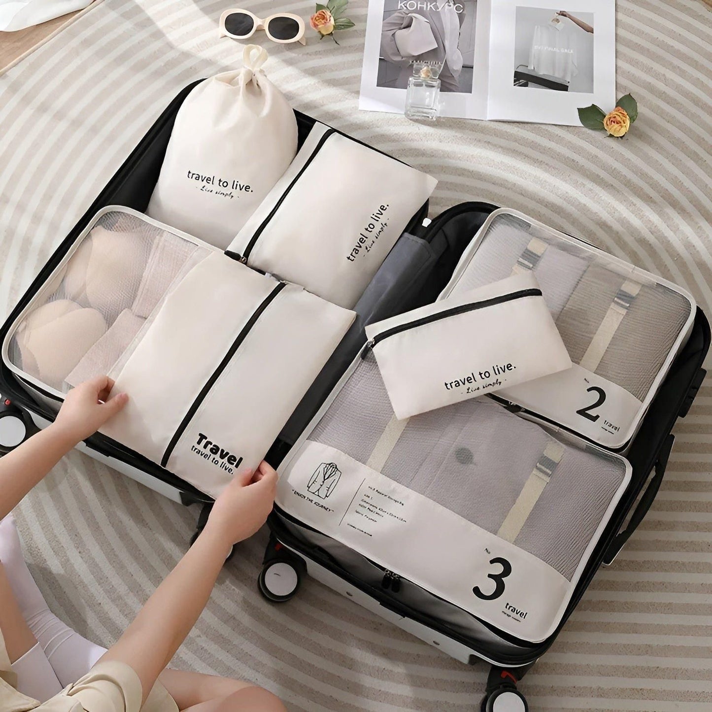 7 Piece Travel Packing Cube Set Compression Organizer Bags