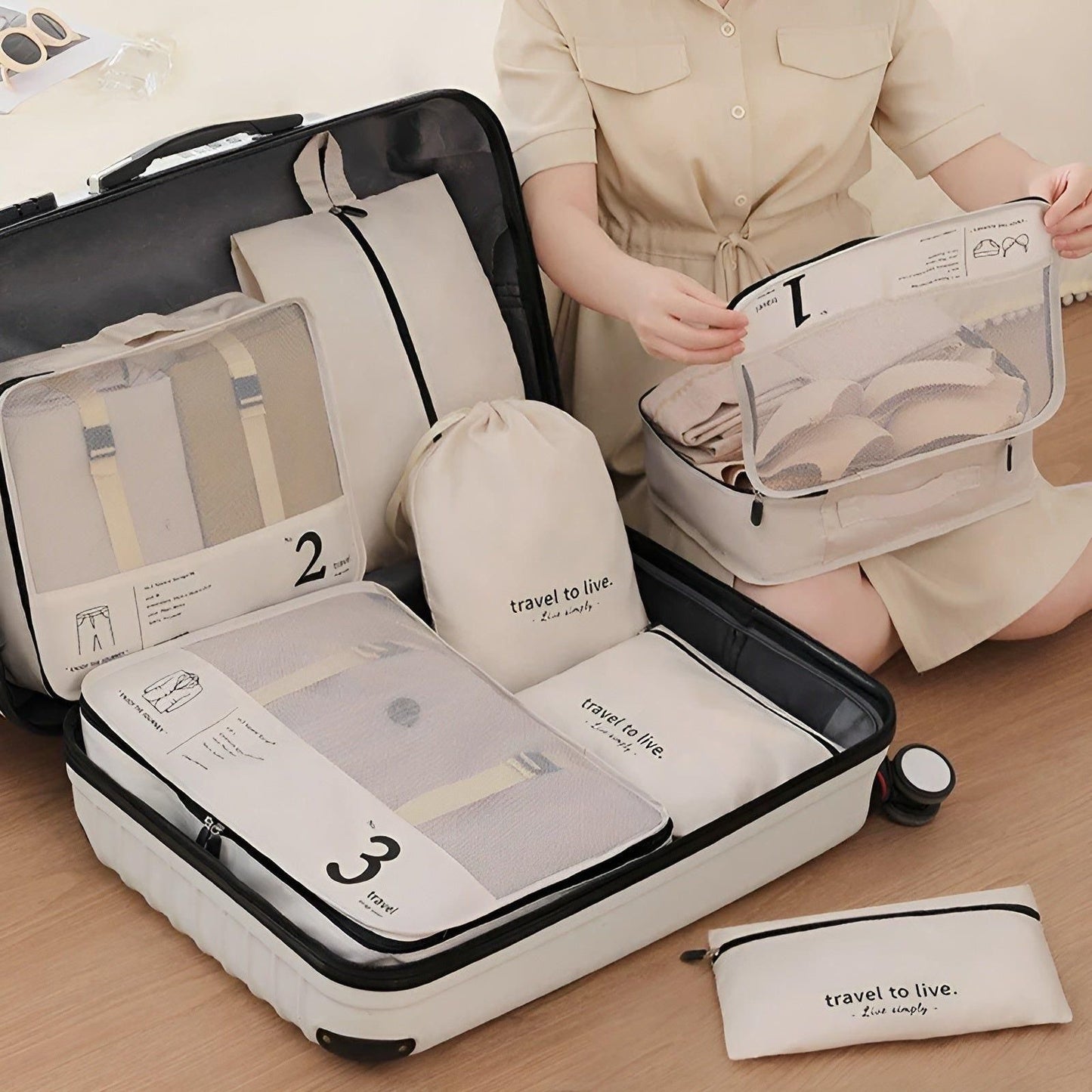 7 Piece Travel Packing Cube Set Compression Organizer Bags