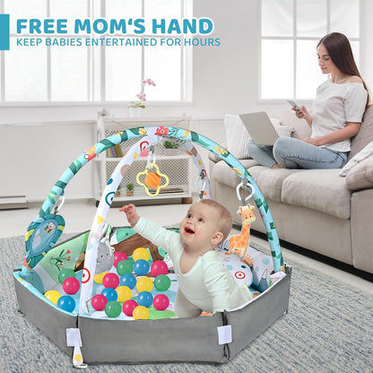 8-in-1 baby speelmat & ballenbak activiteitengym met sensorisch speelgoed