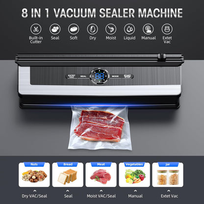 8-in-1 vacuümsealer voedselbewaarmachine met ingebouwde snijder voor verse opslag