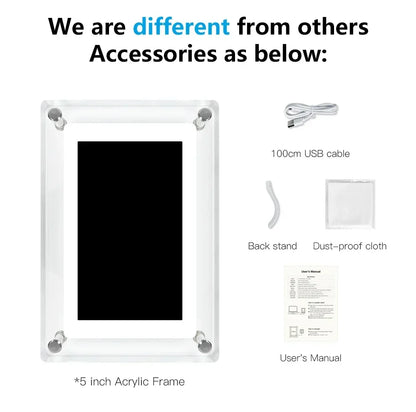 Acrylic Digital Photo Frame 5 Inch IPS Display Rechargeable